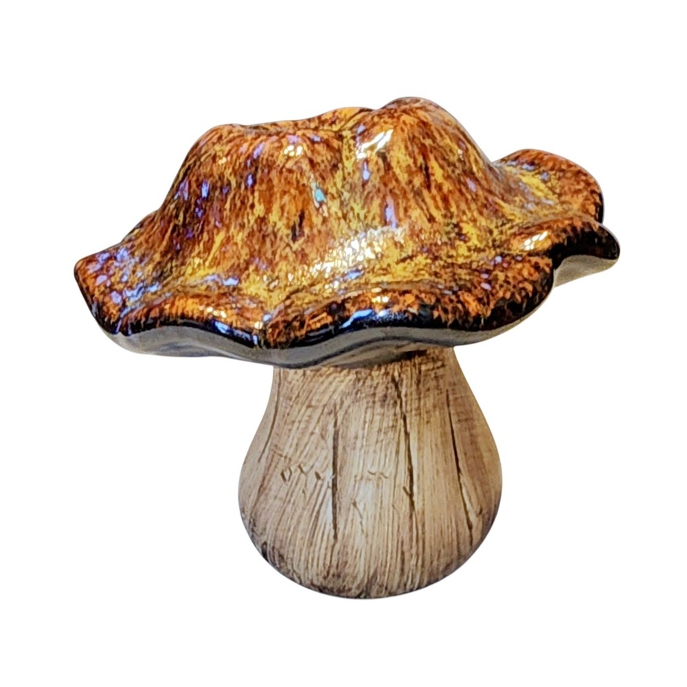 🍄 Beautiful 5" Drip Glazed Shiny Mushroom Garden Or Home Decorative Brown 🔥